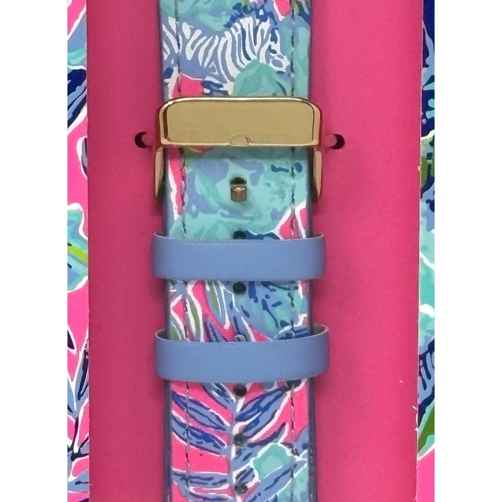 Lilly Pulitzer Pink Blue Leather Apple Watch Band 38,40mm Lil Earned Stripes NIB - Picture 7 of 12